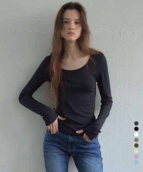 Contrast Stitch Soft U-neck Long Sleeve T-Shirt_CTT393(8color)