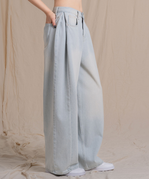 Женские широкие джинсы 56_1 с защипами (обычные/длинные)_Light Blue