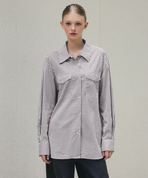 Pearl Button Stripe Over Shirt_CTT385(Burgundy)