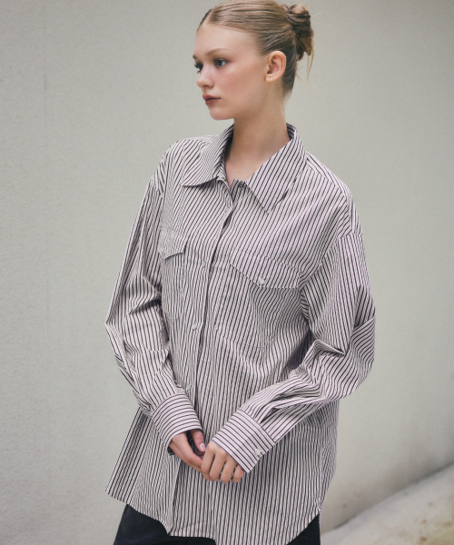 Pearl Button Stripe Over Shirt_CTT385(Burgundy)