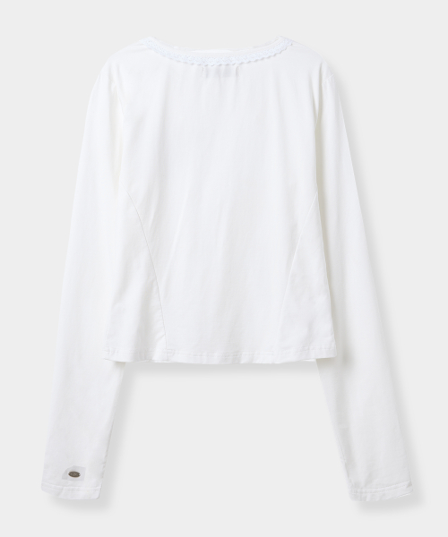 LACENECK SEMI-CROPPED LONGSLEEVE T-SHIRT_WHITE
