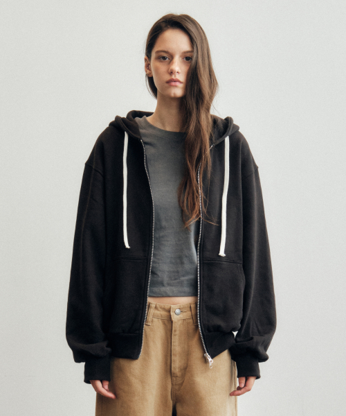 Every Day Logo Stitch Hoodie Zip-up_CTO142(Black)
