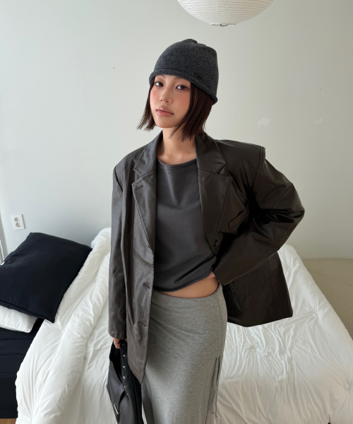 Essential OverFit Leather Blazer Jacket_CTO140(Brown)