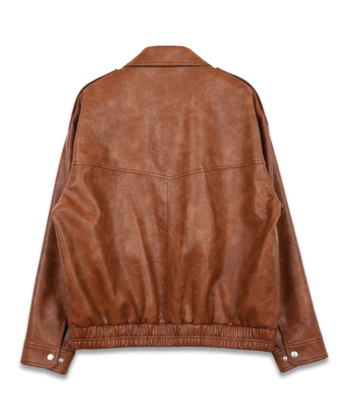 Overfit Two Pocket Leather Blouson in Brown