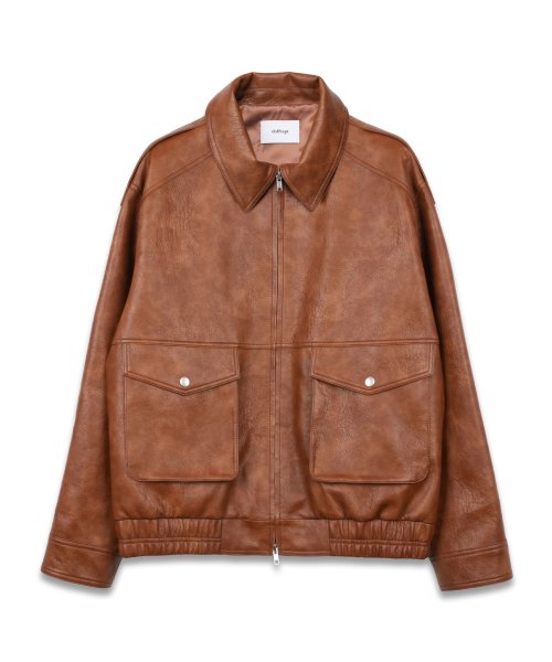 Overfit Two Pocket Leather Blouson in Brown