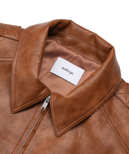 Overfit Two Pocket Leather Blouson in Brown