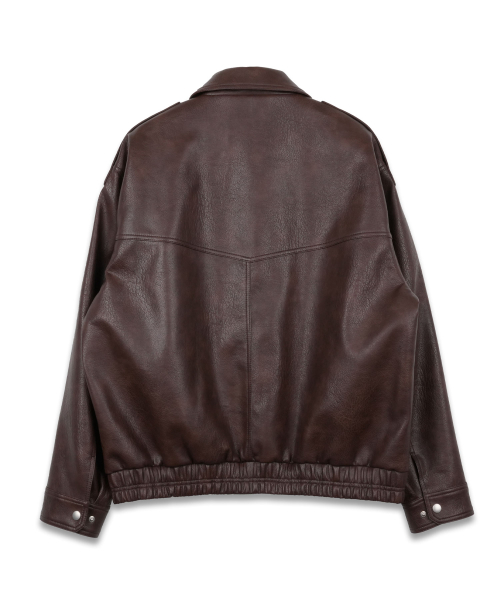 Overfit Two Pocket Leather Blouson in Dark Brown