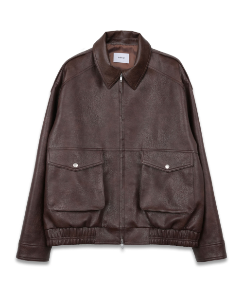 Overfit Two Pocket Leather Blouson in Dark Brown