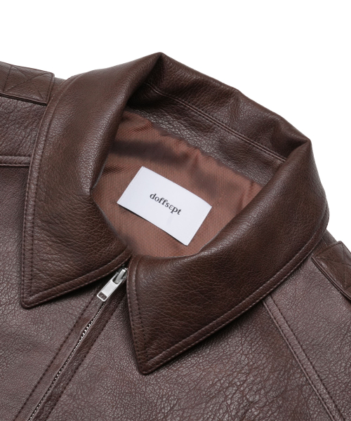 Overfit Two Pocket Leather Blouson in Dark Brown
