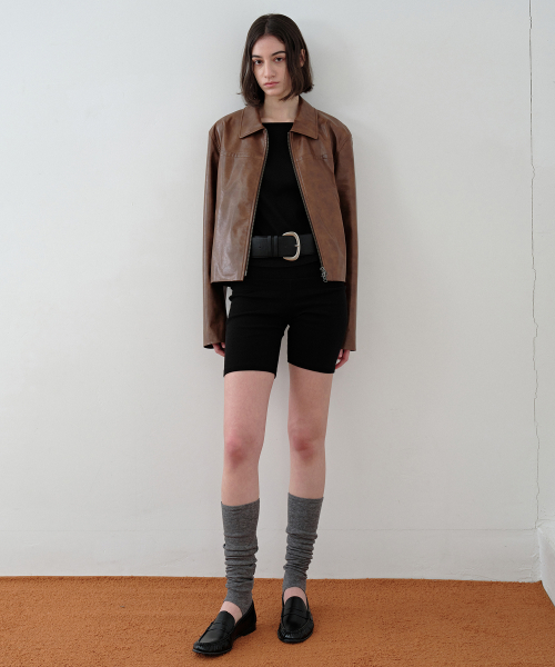 Minimal Faux-leather Jacket / Brown