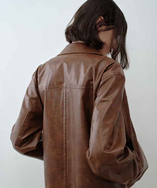 Minimal Faux-leather Jacket / Brown