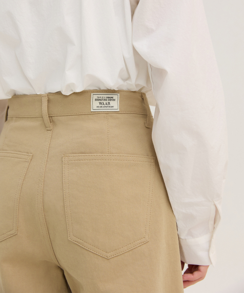 [На флисе][-6cm short] Брюки хлопковые W1104 с двумя защипами_Beige