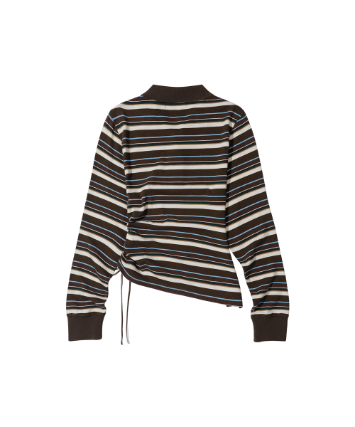 W.Striped Slim Shirred Polo [BROWN]_SEWTS014BROWN