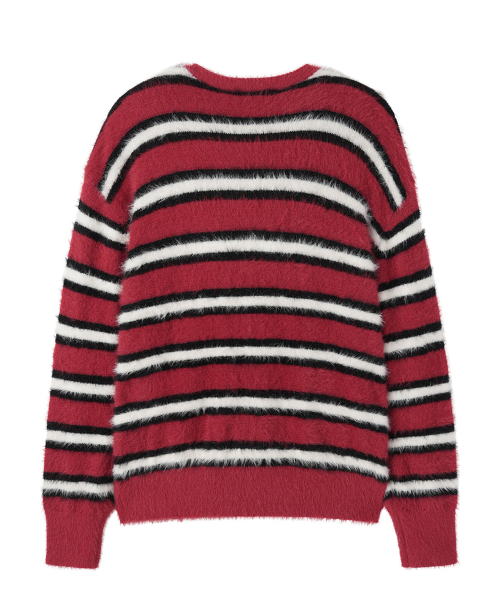 HAIRY STRIPE KNIT CARDIGAN - красная