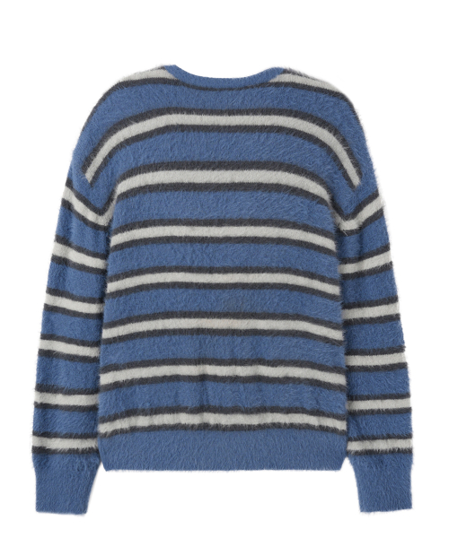 HAIRY STRIPE KNIT CARDIGAN - синяя
