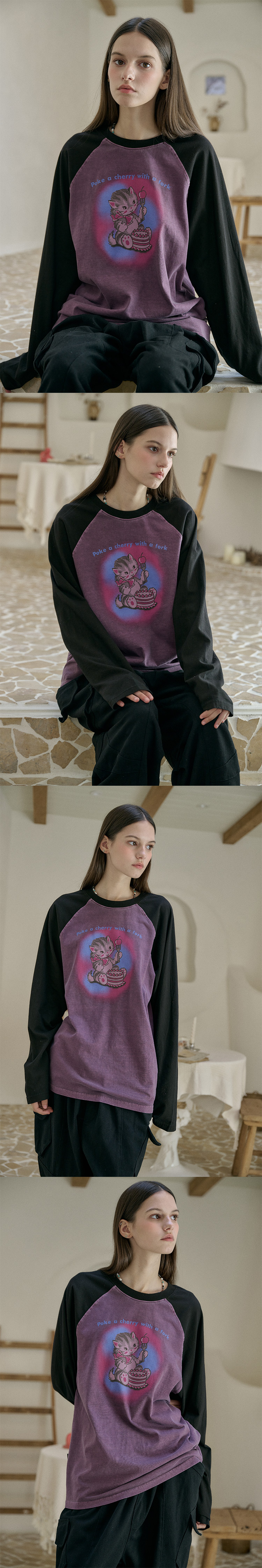 CHERRY RAGLAN PIGMENT LONG SLEEVE - 2 COLORS PURPLE