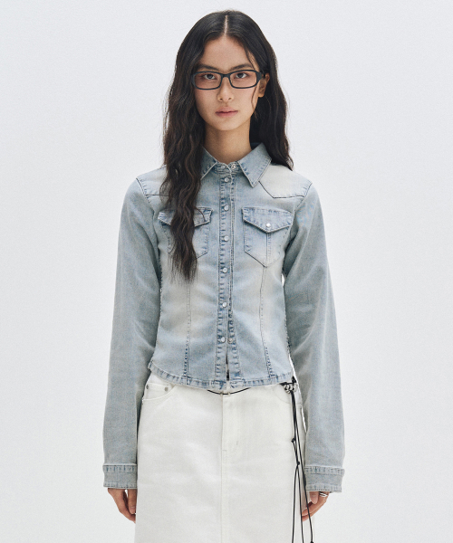 Western Slim Denim Shirts DCWSH003LIGHTBLUE