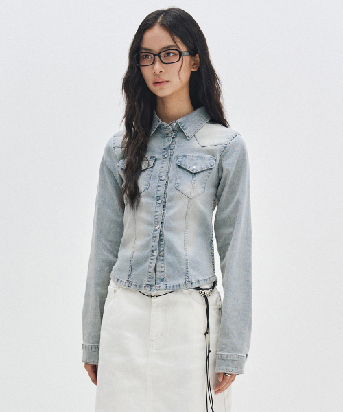 Western Slim Denim Shirts DCWSH003LIGHTBLUE