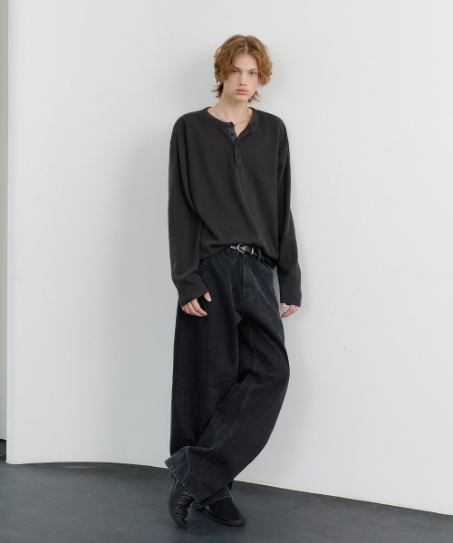 pique henley t-shirts (charcoal)