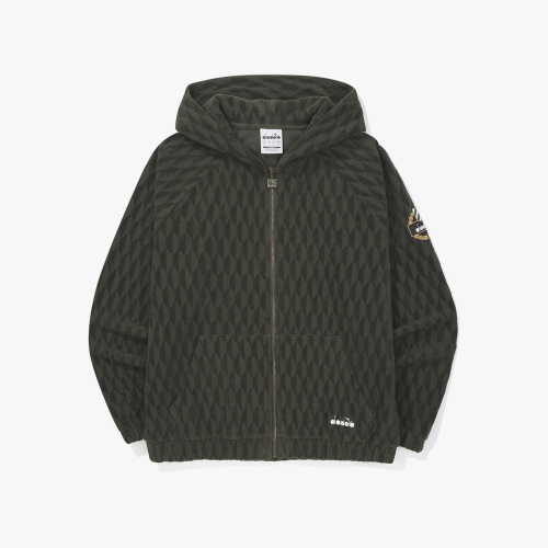 Махровое худи на молнии из жаккарда Khaki