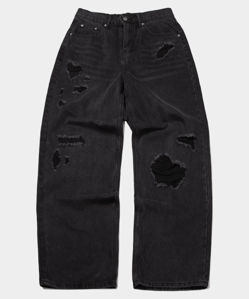 Широкие джинсы с винтажной варкой и рваными патчами (Medium Blue)