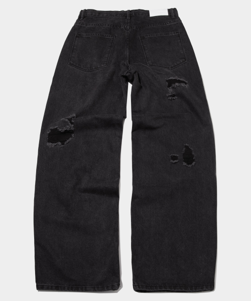 Широкие винтажные джинсы с рваными деталями [Black]