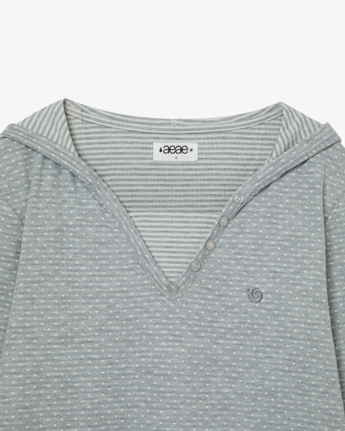 Футболка Henley neck с капюшоном [LIGHT GREY]