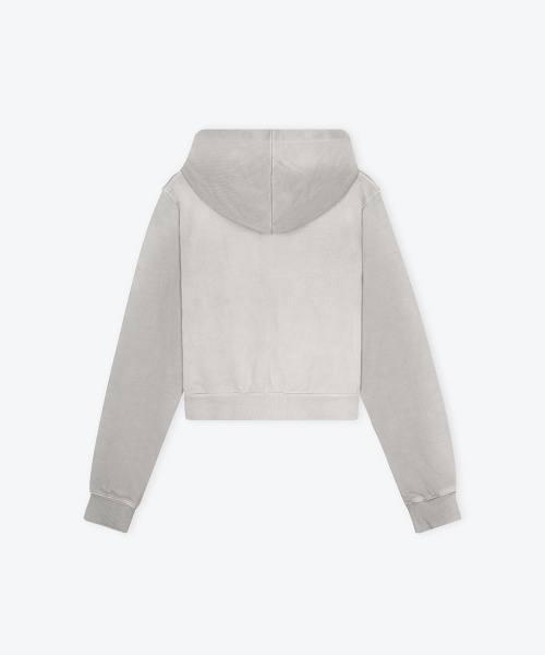 [WOMEN] DOUBLE POCKET CROPPED WASHED ZIP-UP HOODIE (GREY)