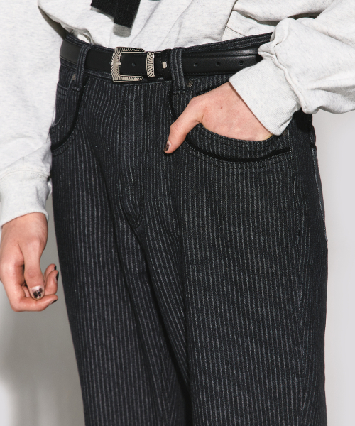 Western tape detail boots cut denim pants black stripe