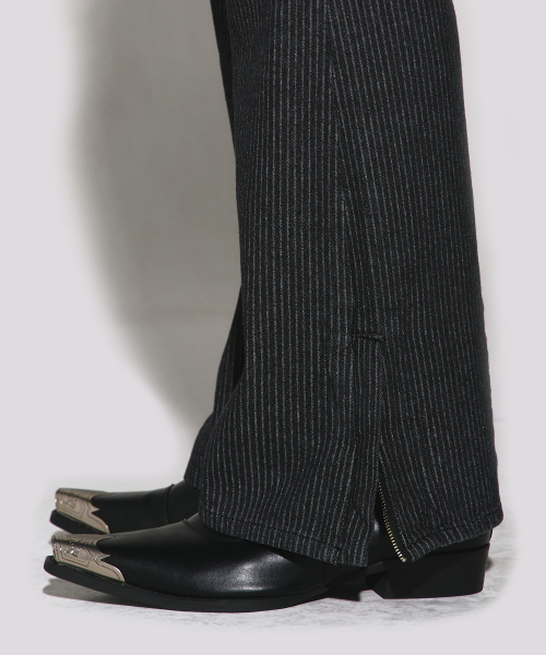 Western tape detail boots cut denim pants black stripe
