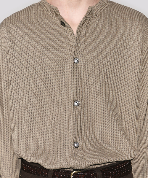 Crew neck balloon sleeve cardigan khaki beige