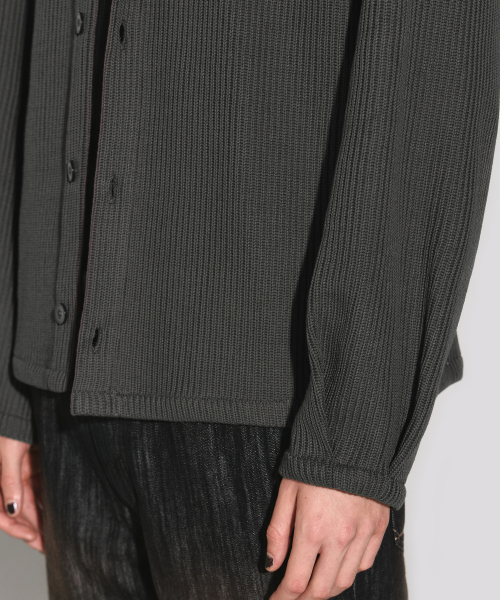 Crew neck balloon sleeve cardigan dark grey