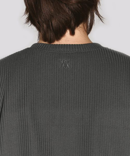 Crew neck balloon sleeve cardigan dark grey