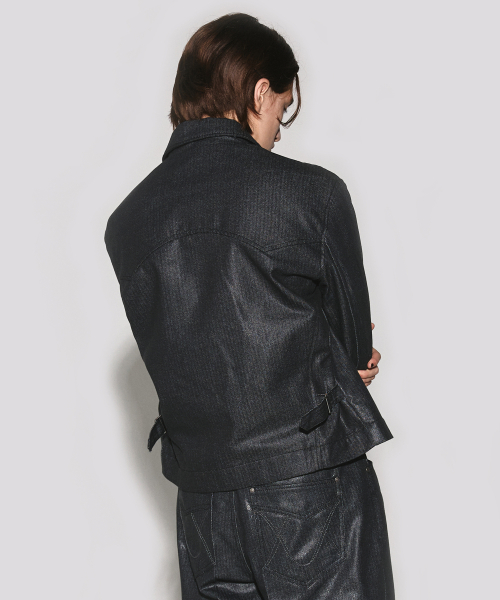 Herringbone glow denim western jacket black
