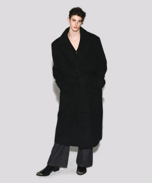 Rio handmade wool notched half double coat black