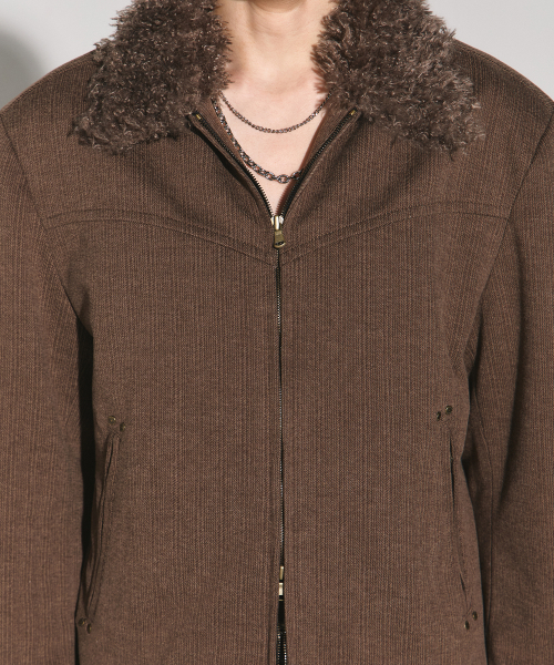 Dust line fur collar herringbone jacket brown