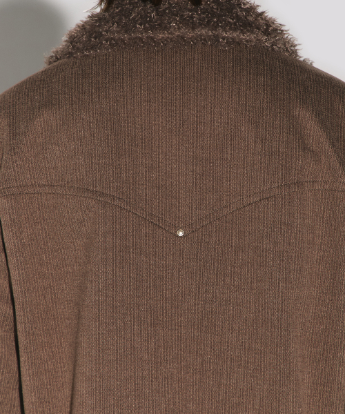 Dust line fur collar herringbone jacket brown
