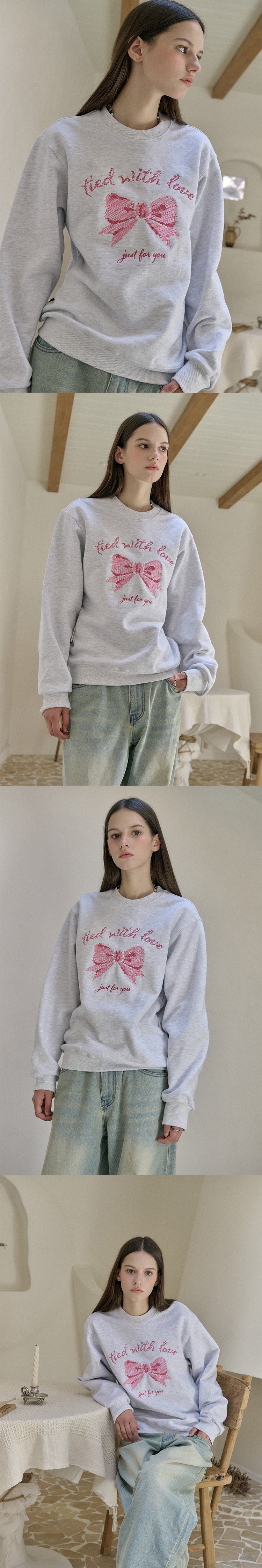 EMBROIDERY SWEATSHIRT - 4 COLORS MELANGE WHITE