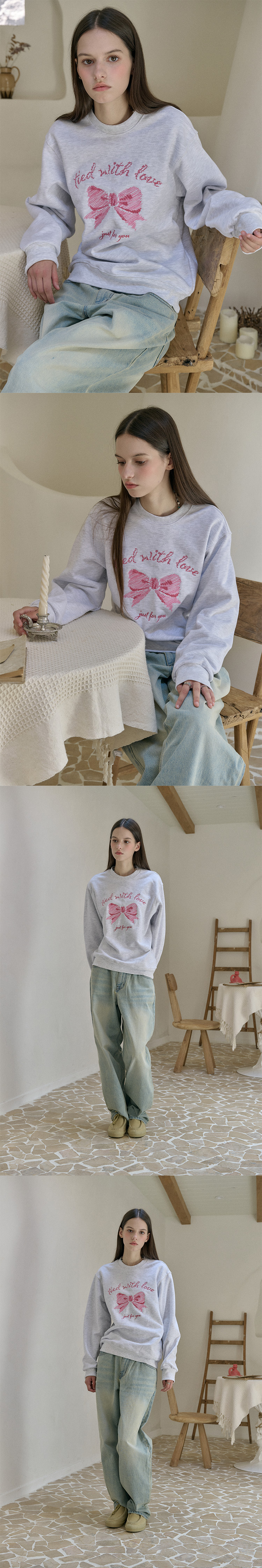 EMBROIDERY SWEATSHIRT - 4 COLORS MELANGE WHITE