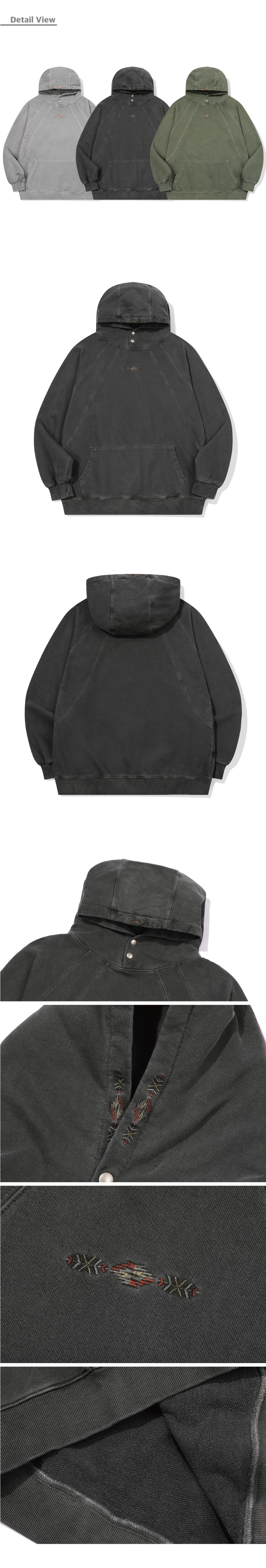 EMBROIDERY SNAP PIGMENT HOODIE - 2 COLORS BLACK
