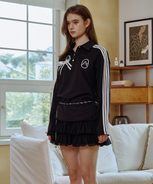 RIBBON JERSEY COLLAR T-SHIRT / BLACK