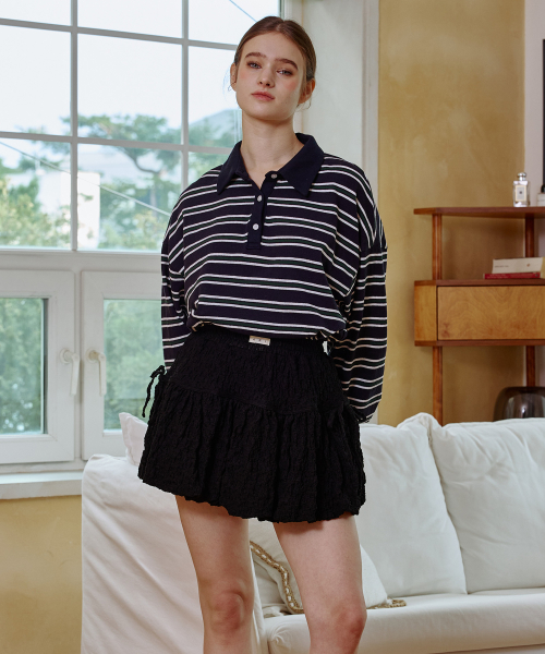 ARETE STRIPE OVERFIT COLLAR T-SHIRT / NAVY