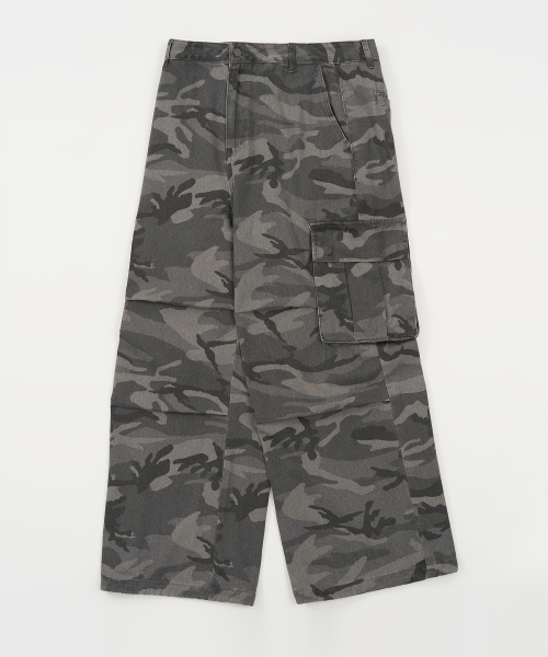 CAMO WIDE COTTON PANTS (GREY)