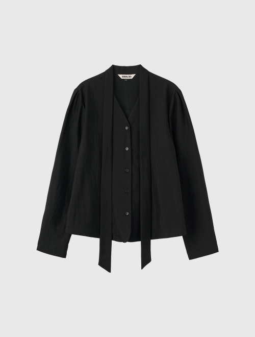 woman v-neck tie blouse [black]