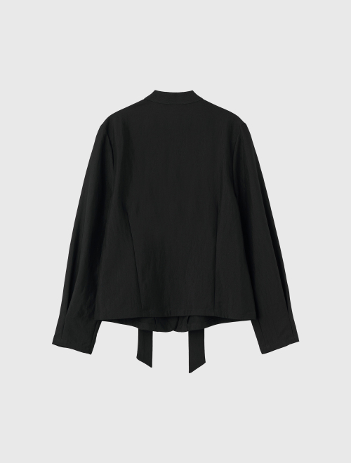 woman v-neck tie blouse [black]