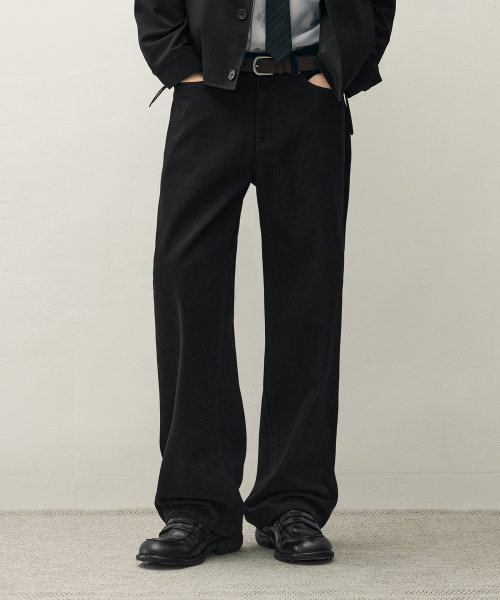 USUAL SEMI-WIDE DENIM PANTS [RAW BLACK]