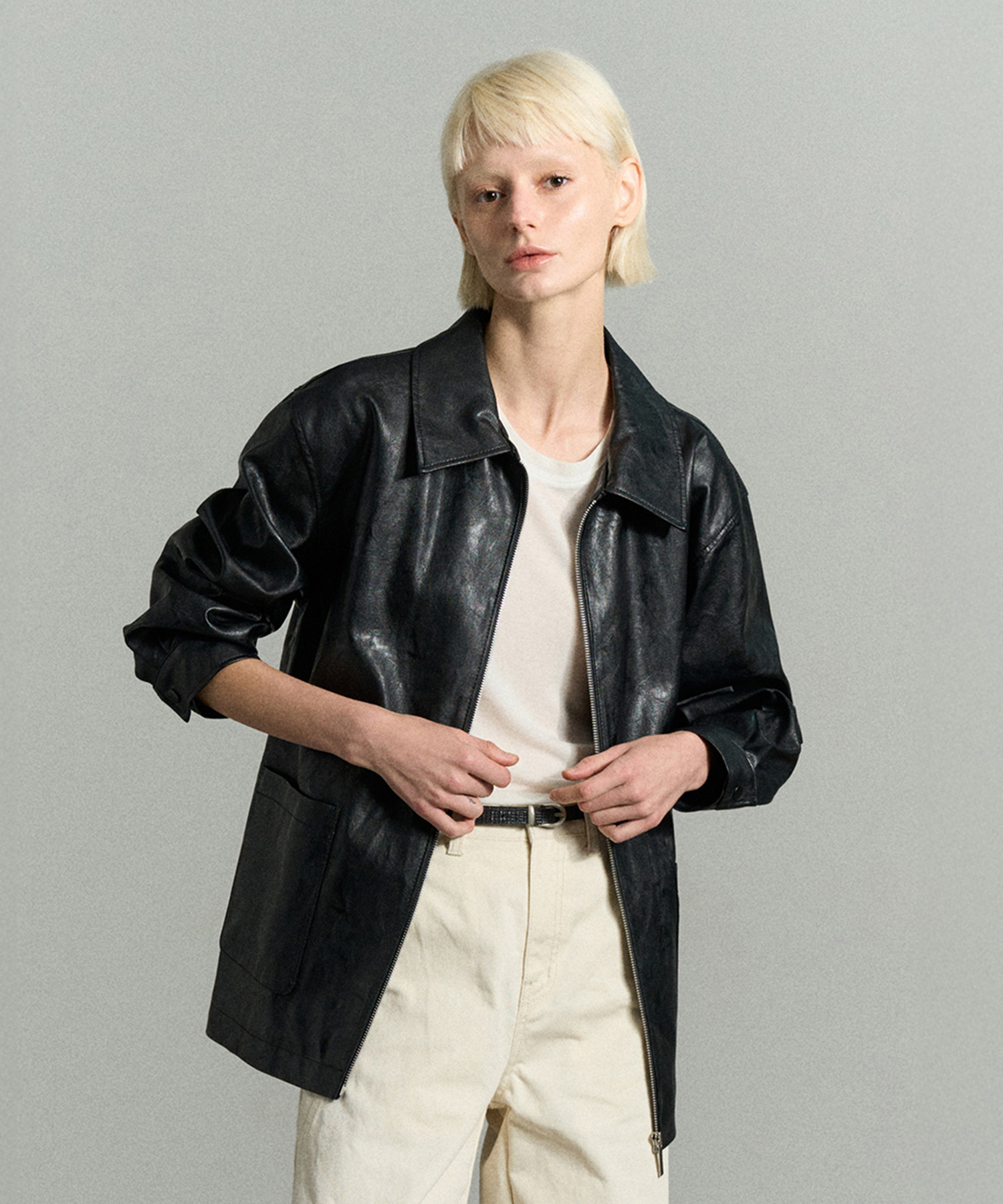 FAUX LEATHER ZIP-UP JACKET