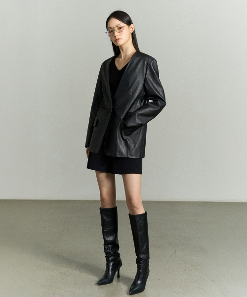 SHOULDER PADDED FAUX LEATHER JACKET
