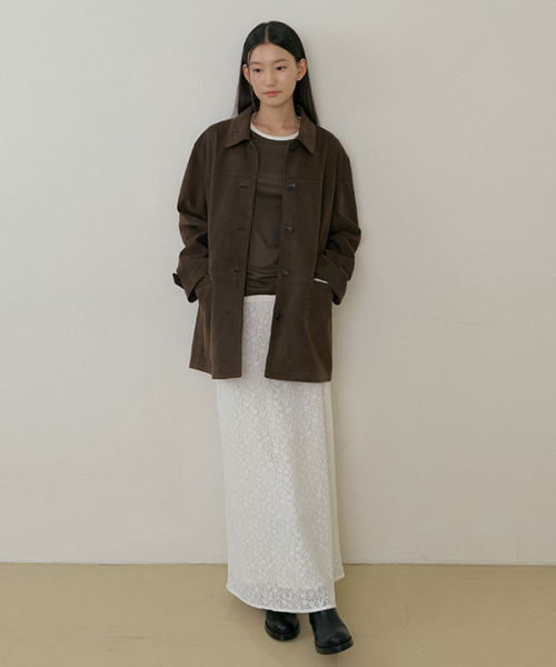oversized suede half coat-brown