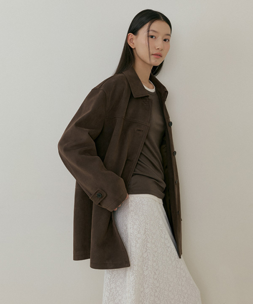 oversized suede half coat-brown
